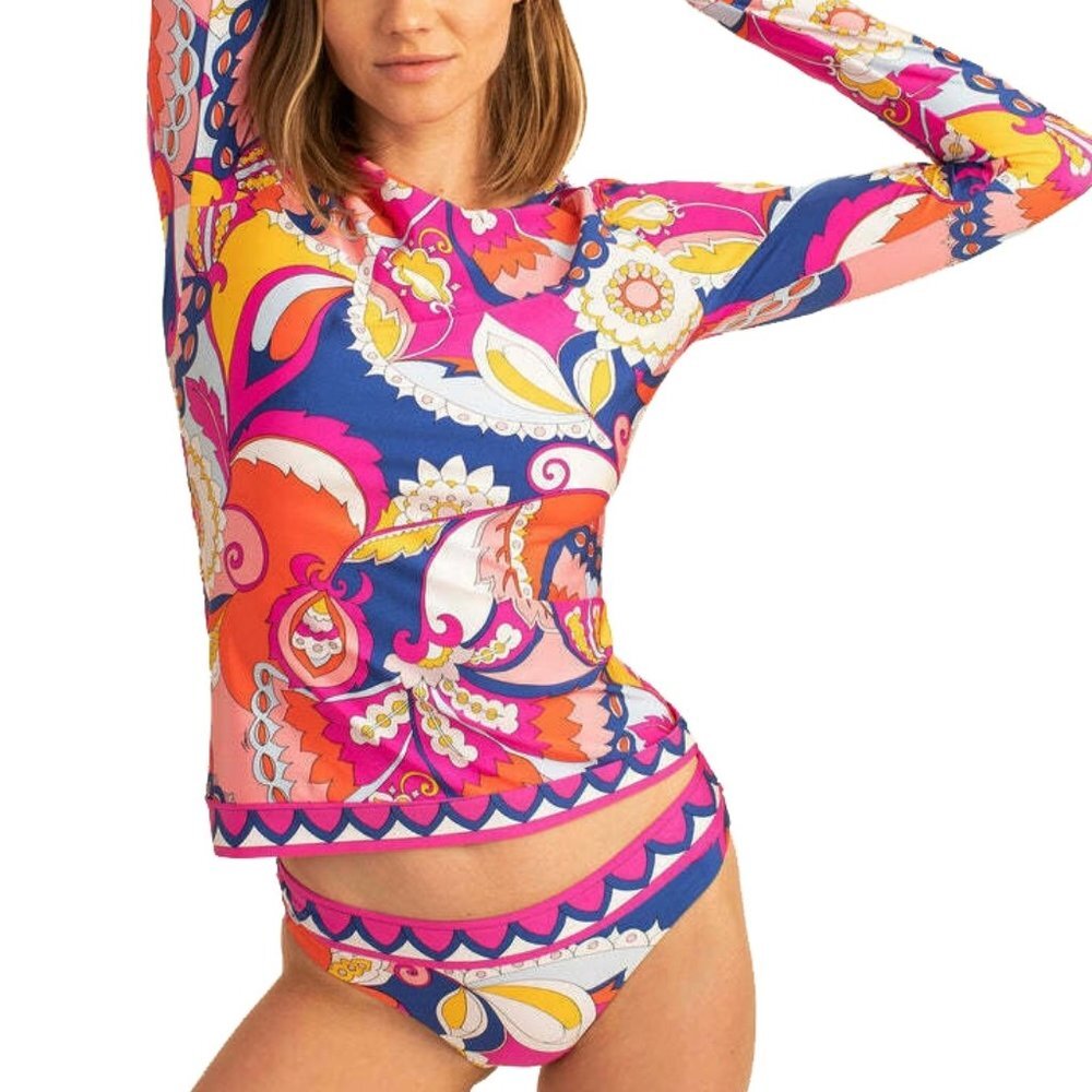 NWT Trina Turk Sevilla Rashguard Top & Bikini Bottom Set